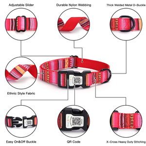 Collar de perro de nailon con etiqueta de identificación de código QR inteligente con patrón étnico sólido estilo bonito con características personalizadas - Product Image 5