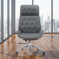 Chaise de bureau ergonomique de style mid-century moderne en bois courbé, cuir PU, mousse moulée, base en alliage d'aluminium, pour la maison, le bureau, l'atelier, chaise de direction fixe