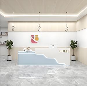 เคาน์เตอร์ต้อนรับไม้สไตล์เรโทร ดีไซน์ตาข่ายโลหะ พร้อมไฟ LED สำหรับคาเฟ่ โรงแรม ล็อบบี้ ร้านเสริมสวย - Product Image 6
