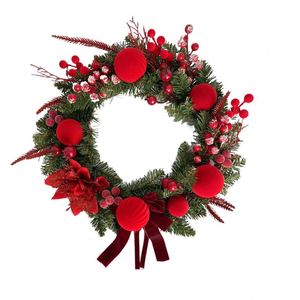 Nouvelle couronne de Noël à suspendre à la porte, décoration de Noël haut de gamme en peluche, ornements de branche d'arbre pour la décoration de porte - Product Image 1