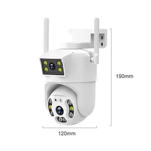 V380 กลางแจ้ง 4G PTZ HD กล้องเลนส์คู่ 3MP กันน้ําพร้อมเสียงที่มีสีสัน Night Vision กล้องวงจรปิด 4G ซิมการ์ดเซ็นเซอร์ CMOS