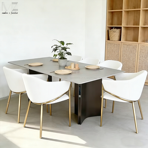Juego <span class=keywords><strong>de</strong></span> Comedor <span class=keywords><strong>de</strong></span> Lujo Moderno Europeo Nórdico Francés para <span class=keywords><strong>4</strong></span> a 6 Personas, Mesa <span class=keywords><strong>de</strong></span> Comedor con Base <span class=keywords><strong>de</strong></span> Metal y Piedra Sinterizada <span class=keywords><strong>de</strong></span> Mármol, con <span class=keywords><strong>Sillas</strong></span> - Product Image 1