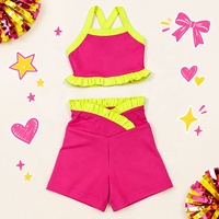 Tenue de sport pour enfants rose et jaune, ensemble crop top à volants et short color-block pour studio de danse