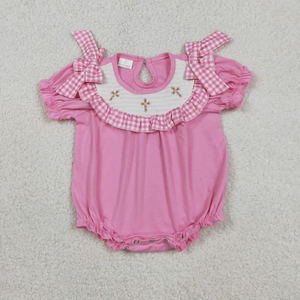 Vestido de Pascua para Bebé Niña, Manga Corta, Bordado de Cruces, Vestido Fruncido, Vestido con Volantes de Primavera, Vestido Tipo Romper, Ropa para Niños - Product Image 3