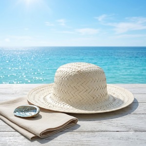 Chapeau Fedora à large bord en paille de herbe 100% naturelle, tissé à la main, protection solaire estivale, chapeau en paille uni, personnalisation OEM disponible - Product Image 1
