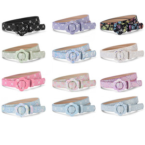 Cinturón Infantil Moderno con Diseño de Estrellas para Niñas, Brillante, de Cuero PU, Estilo Coreano, Combinable con Todo, Accesorio de Moda - Product Image 2