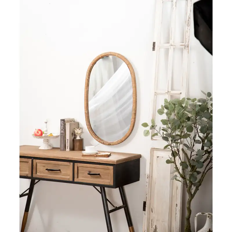 Круглое зеркало ручной работы из ротанга в минималистичном стиле, декоративное настенное висячее зеркало для украшения дома