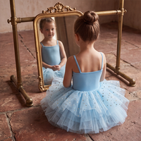 Tutu de danse pour filles en tulle brillant bleu clair, vêtements d'entraînement, vêtements de danse