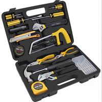 Boîte à outils en plastique OEM de 18 pièces, boîte de rangement, tournevis, marteau, scie, clé à molette, pince, outils de quincaillerie, ensemble d'outils à main pour la maison