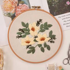 DIY Starter <b>Kit</b> <b>Embroidery</b> Needlework Cotton Fabric Stitch & Ribbon Painting for Flower Handwork - Product Image 1
