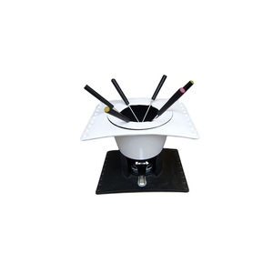 Venta al por mayor varios colores esmaltado de hierro fundido Chocolate crisol Fondue Set Metal Gas estufa Compatible con utensilios de cocina - Product Image 5