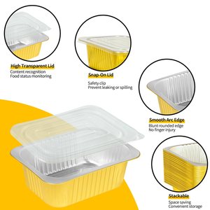 Boîte à lunch rectangulaire jetable dorée de qualité alimentaire avec couvercle en plastique PP, récipient en aluminium, capacité de 3000 ml, personnalisable - Product Image 4