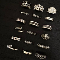 Cincin Pria Grosir Retro Berlapis Perak Tembaga Motif Salib Bunga Campuran, Hip-hop/Punk/Gothic Hati Abadi Pasangan