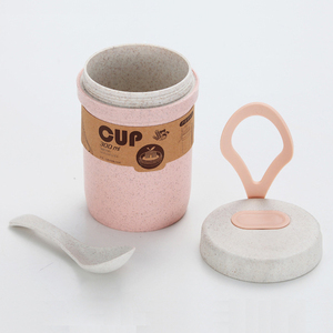 Campione gratuito portatile paglia di grano zuppa di plastica cereali <span class=keywords><strong>colazione</strong></span> tazza e cucchiaio Set con coperchio - Product Image 5