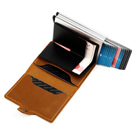 Penjepit Uang Kulit Asli Crazy Horse Full Grain Anti Maling RFID dari Aluminium Alloy Ganda Vintage untuk Kartu Nama