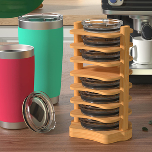 Organisateur de couvercles de gobelets en bambou, <span class=keywords><strong>support</strong></span> de rangement pour couvercles de tasses, pour comptoir de cuisine, station à café, Stanley Yeti, vente en gros, OEM, personnalisé - Product Image 1