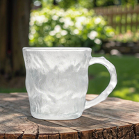 Mug en verre transparent texturé givré de 280 ml. Motif nuageux et poignée incurvée. Idéal pour les boissons chaudes/froides.