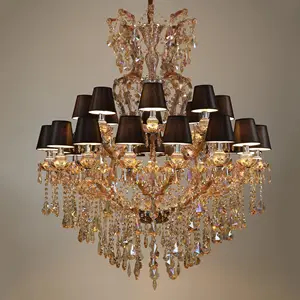 25 lights cognac crystal chandelier luxury villa home living room K9 crystal candle light with lampshade width 47in pendant lamp