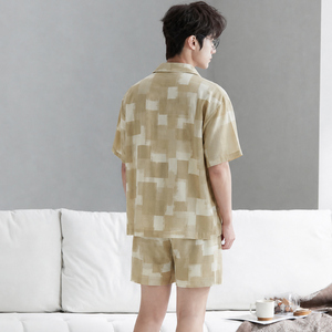 Leichte Sommer-Kurzarm-Shorts-Pyjamas für Jungen und Teenager mit Kragenjacke. - Product Image 5