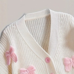 Nouveau <span class=keywords><strong>cardigan</strong></span> en tricot rose 3D à nœud pour <span class=keywords><strong>femme</strong></span>, pull <span class=keywords><strong>court</strong></span> ample à manches longues, chic et élégant - Product Image 3