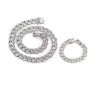 Vente chaude d'usine 2 pièces/ensemble Bracelet et collier chaîne cubaine en alliage et strass Hip Hop Bijoux
