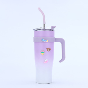 Creative Cute Cartoon Sticker Thermos Cup 304 Stainless Steel Large Capacity Travel Car Cup With Handle Ice Cold Drink Tumbler - Product Image 5