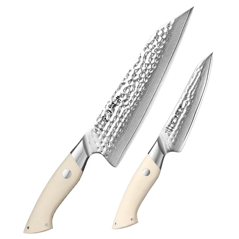 XINZUO جديد تبسيط تصميم العاج الأبيض G10 مقبض 67 طبقات دمشق الصلب الفاخرة اليابانية المطبخ 2 قطعة مجموعة سكاكين الشيف