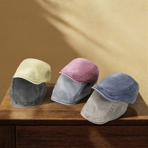 Casquettes en jean printemps, couleur unie, style Yupi, casquette de <span class=keywords><strong>peintre</strong></span> décontractée, bérets effet vieilli - Product Image 3