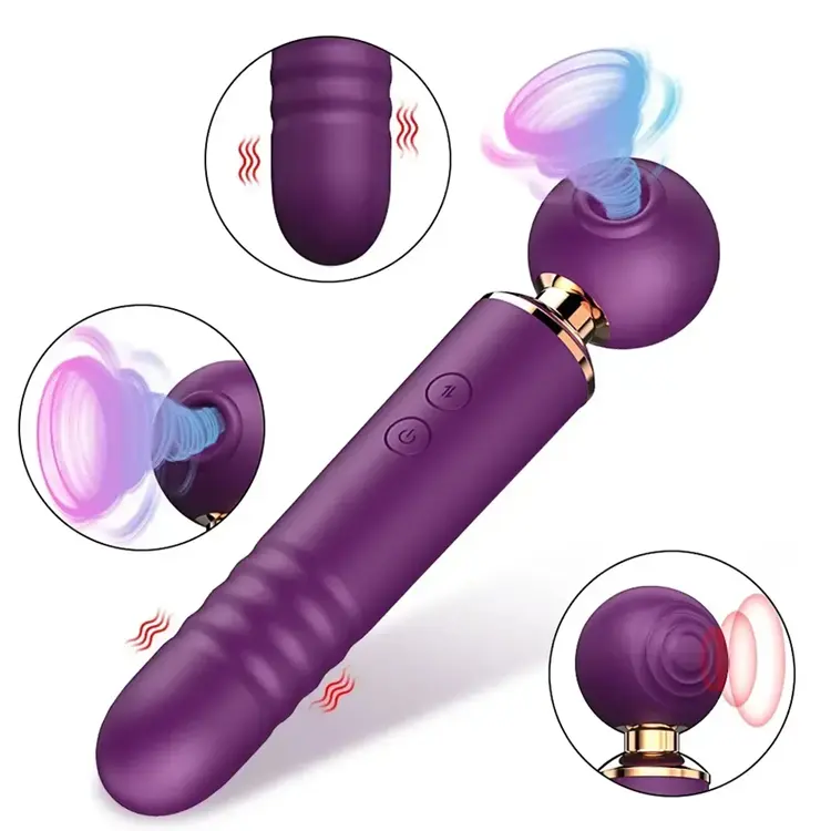 3 In 1 Nipple Clitoral Sucking Vibrator 10 Telescopic Modes Double Stimulation Dildo Wand Vibrator For Women