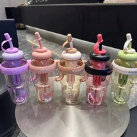 Gourde d'eau sport grande capacité avec paille et poignée, anti-fuite, sans BPA, en plastique