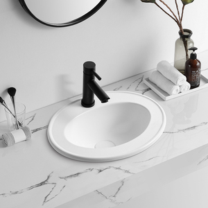 Lavabo Ovalado de Cerámica de Diseño Moderno <span class=keywords><strong>MUBI</strong></span>, Lavabo con un Solo Orificio para Grifo, Mueble de Baño Semiempotrado, Fácil Instalación - Product Image 4
