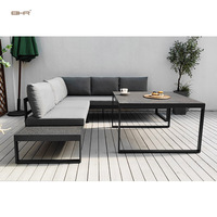 Ensemble de canapé d'angle en aluminium moderne BHR pour l'extérieur, avec table à manger, pour une utilisation en cour