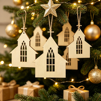 10 Stück Holz-Kirchenornamente im Gotischen Stil, Lasergeschnitten, Hängedekoration für Weihnachten, Neujahr, Hochzeit, Saisonale Feiern und Heimdekoration