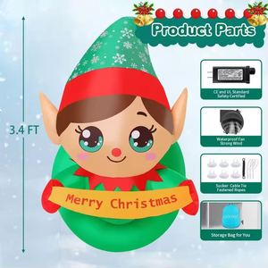 Décoration de Noël gonflable personnalisée pour enfants de 3,4 pieds, pour l'extérieur/l'intérieur, avec LED intégrées, en polyester, 'Joyeux Noël' - Product Image 3