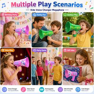 Robot Magique Changeur de Voix pour Enfants, 5 Effets Sonores Amusants, Lumière RGB, Design <span class=keywords><strong>Licorne</strong></span> Dinosaure, Rechargeable Type-C - Product Image 3