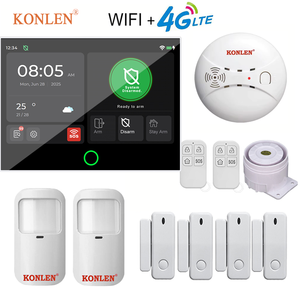 Système d'alarme <span class=keywords><strong>de</strong></span> sécurité sans fil KONLEN 7 pouces Tuya Smart Home 4G WiFi GSM avec détecteur <span class=keywords><strong>de</strong></span> <span class=keywords><strong>fumée</strong></span> et capteur <span class=keywords><strong>de</strong></span> mouvement PIR - Product Image 1