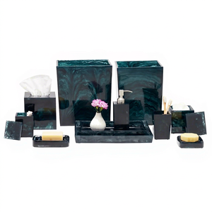 Ensemble d'accessoires de salle de bain en résine carrée de luxe, 8 pièces, couleur personnalisée, fabrication artisanale, ensemble de bain durable, décoration de salle de bain pour la maison et l'hôtel, cadeau - Product Image 1