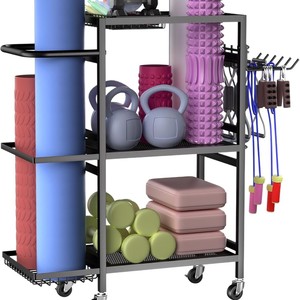 Multipurpose Portable <b>Storage</b> <b>Cart</b> 3 Tiers Black Rolling Rack For Bedroom Living Room Fitness Equipment Organization - Product Image 1