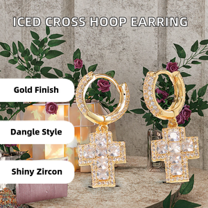 Boucles d'oreilles pendantes tendance en laiton plaqué or avec zircon cubique pour homme, style bling-bling, micro-pavé complet, bijoux de mariage et de fête - Product Image 2