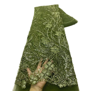 Ni. Ai sang trọng sequin đính cườm ren vải lưới đính cườm ren vải hoa thêu sequin ren cho đám cưới - Product Image 1