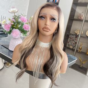 Perruques synthétiques sans colle, résistantes à la chaleur, avec dentelle transparente 13x6, ondulations naturelles, blondes, 18 pouces - Product Image 4