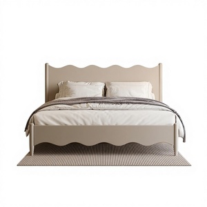 Letto a piattaforma in legno massello di quercia, facile da montare, con graziosa testiera a onda, disponibile nelle misure Queen e King, non richiede rete a molle, per camera da letto, stile minimalista. - Product Image 2
