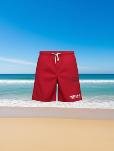 HS215-2 Short de bain pour homme à séchage rapide, rouge, taille mi-haute, avec cordon de serrage, décontracté, uni, en polyester tricoté 100% - Product Image 2