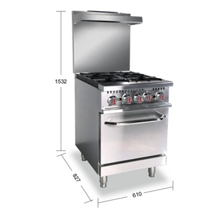 Cuisinière professionnelle Sunworld à gaz avec plaques chauffantes ouvertes, 4 brûleurs, fours/plaques de cuisson/salamandres, en acier au carbone, haute productivité LK-24 - Product Image 1