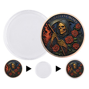 Moneta Commemorativa 3D in Lega di Zinco Placcata Oro, Stile Antico Bronzo, con Motivo Memento Mori <span class=keywords><strong>e</strong></span> Dio della <span class=keywords><strong>Morte</strong></span>, per Collezione, Regalo <span class=keywords><strong>e</strong></span> Souvenir - Product Image 4