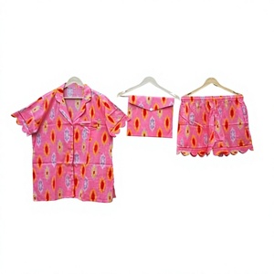 Conjunto de Pijama de Algodón de Lujo para Mujer, Estampado Floral, Transpirable, Suave, Camisa Corta Elegante, Pantalón, Logotipo Frontal, Regalo de Navidad, Damas de Honor - Product Image 1