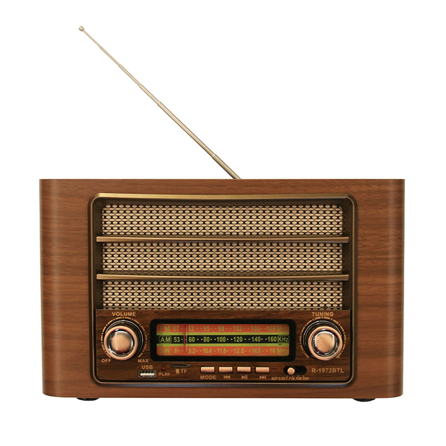 R-1972 BTL Retro Multi Band Real Wooden Rechargeable Radio With Blueteeth, Mp3 Player Solar and Lamp Slot Speaker R-3288