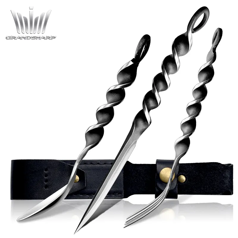 Grandafiada facas de cozinha de aço inoxidável, portátil, de alta qualidade, faca, garfo, colher, utensílios de talheres, atacado