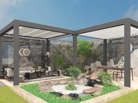 Pergola électrique standard en métal avec système de toiture à lames orientables résistant aux intempéries, design inspiré de la nature pour pavillons de jardin, pergolas sur mesure