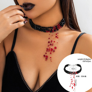 Sıcak satış katmanlı kırmızı ve siyah kristal uzun püskül gerdanlık kolye kadınlar Retro klavikula zinciri cadılar bayramı takı hediye Collier - Product Image 3